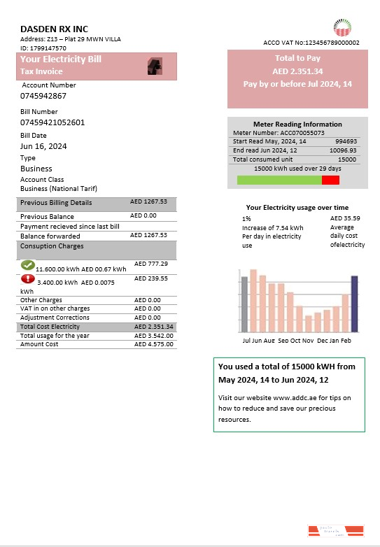 UAE Abu Dhabi Distribution electricity utility bill PSD template